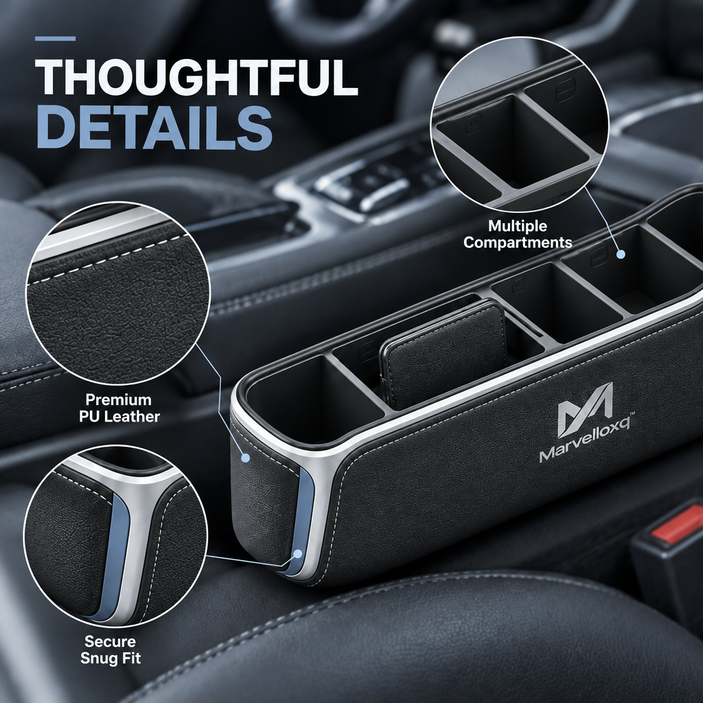 Marvelloxq™ Car Seat Gap Organizer | Multi-Compartment Console Storage Box with Phone Slot