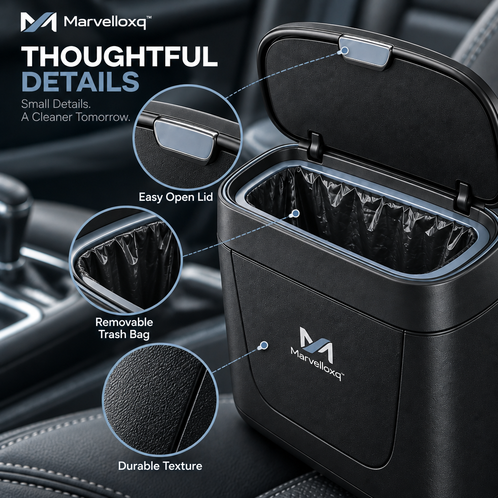 Marvelloxq™ Compact Car Trash Can | Easy-Open Vehicle Garbage Bin with Removable Liner