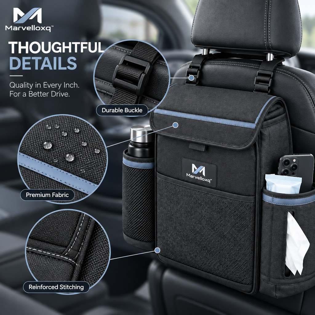 Marvelloxq™ Car Seat Back Organizer | Large-Capacity Multi-Pocket Storage Bag with Insulated Bottle Pocket