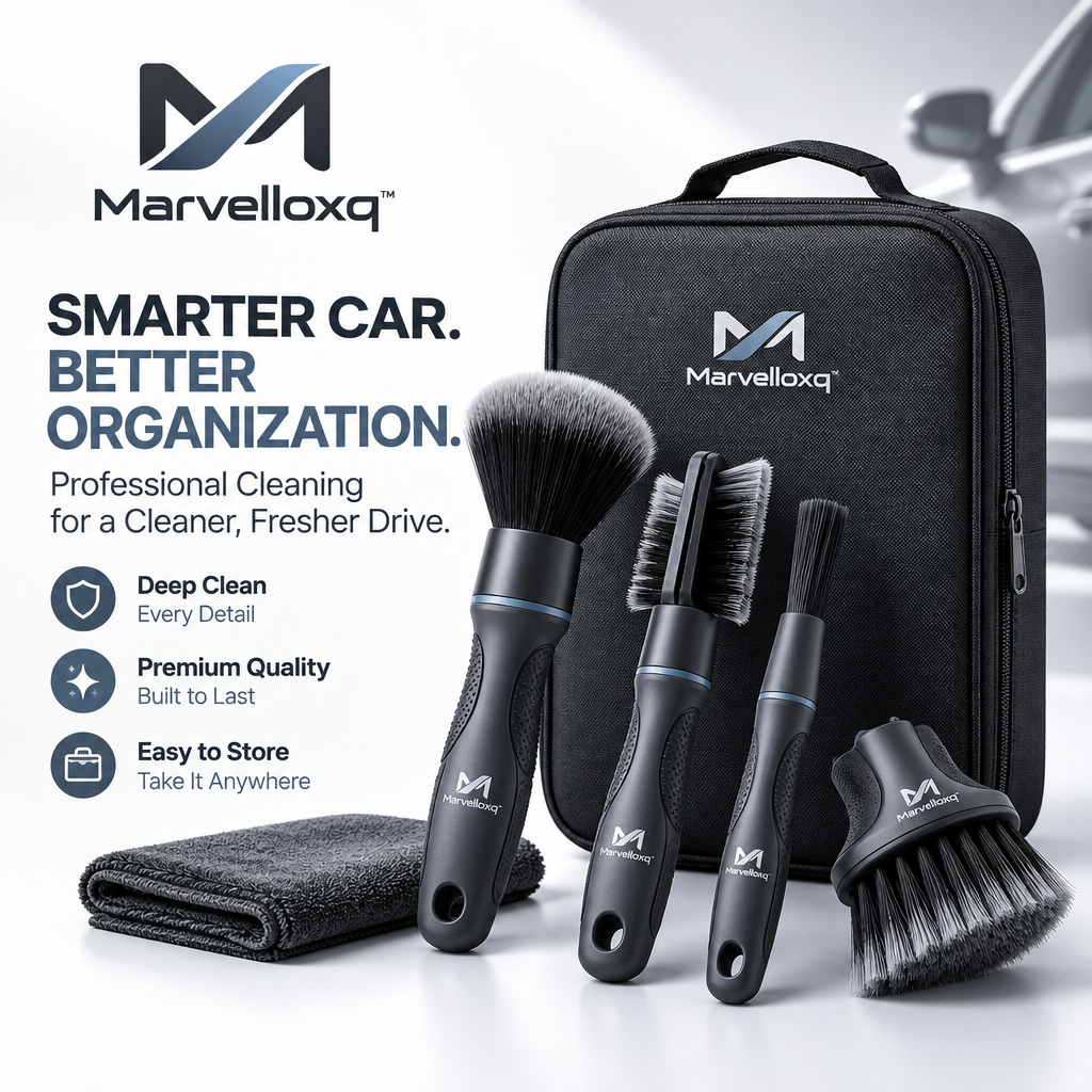 Marvelloxq™ Car Detailing Cleaning Brush Kit | Multi-Surface Interior Cleaning Set with Microfiber Towel & Storage Case