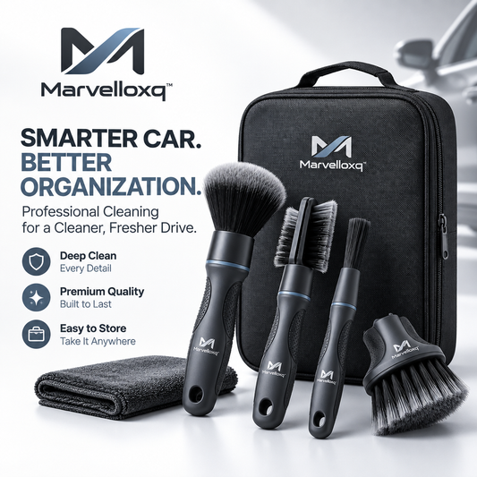 Marvelloxq™ Car Detailing Cleaning Brush Kit | Multi-Surface Interior Cleaning Set with Microfiber Towel & Storage Case
