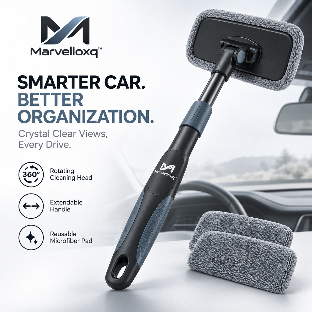 Marvelloxq™ Adjustable Car Window Cleaning Tool | Extendable Microfiber Windshield Cleaner with Swivel Head