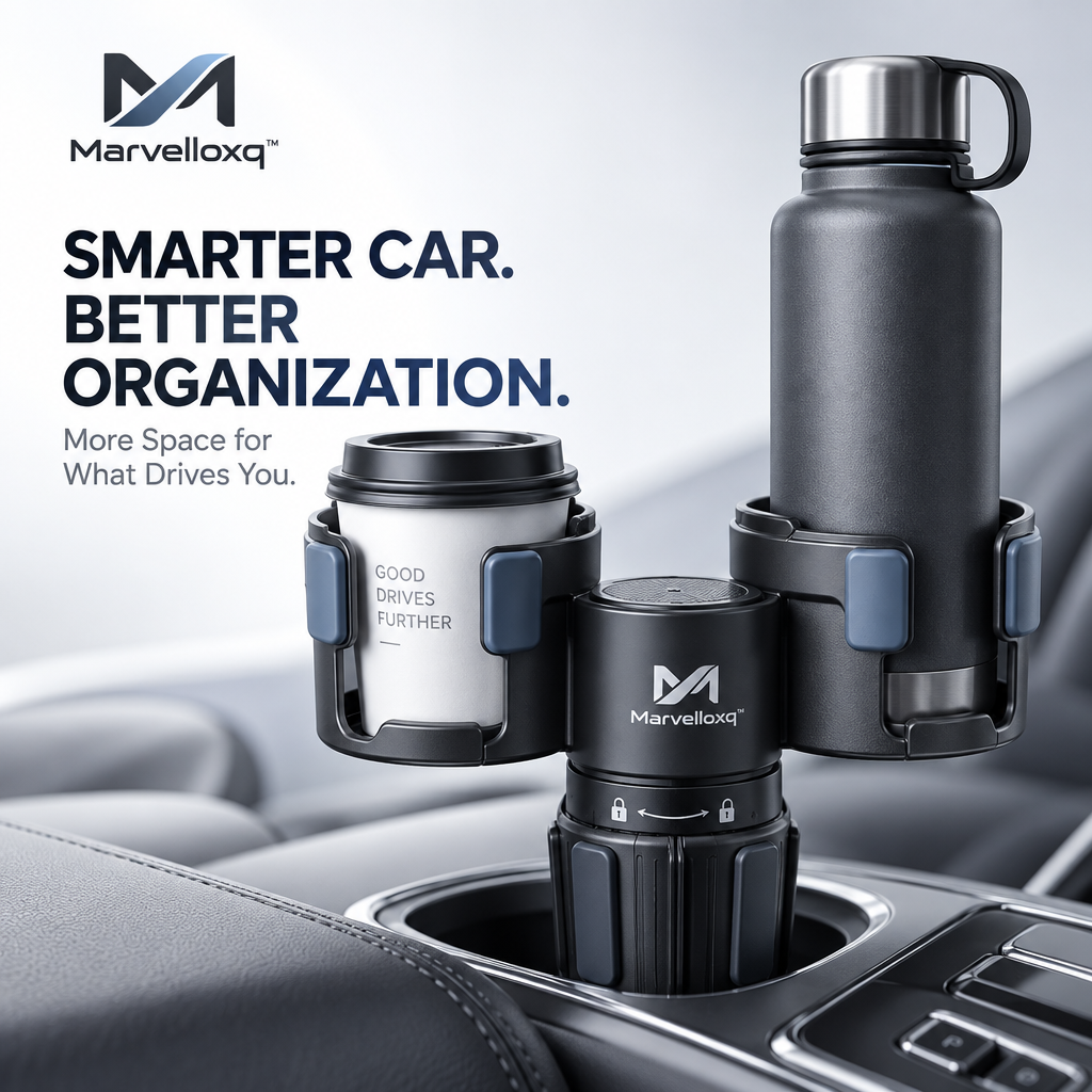 Marvelloxq™ Adjustable Dual Car Cup Holder | Expandable Vehicle Drink Organizer for Bottles, Tumblers & Coffee Cups
