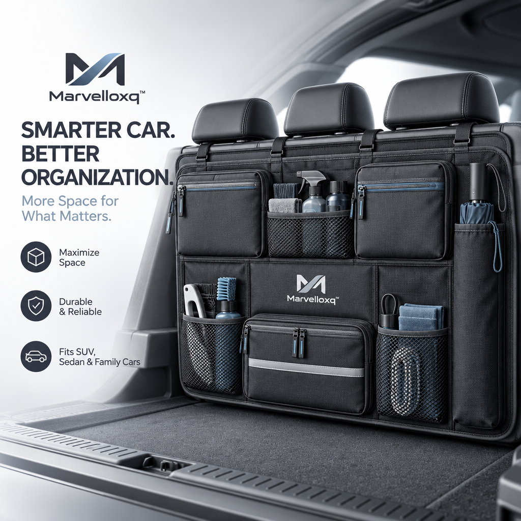 Marvelloxq™ Full-Width Car Backseat Organizer | Multi-Pocket Seat Protector with Mesh Storage & Adjustable Headrest Straps