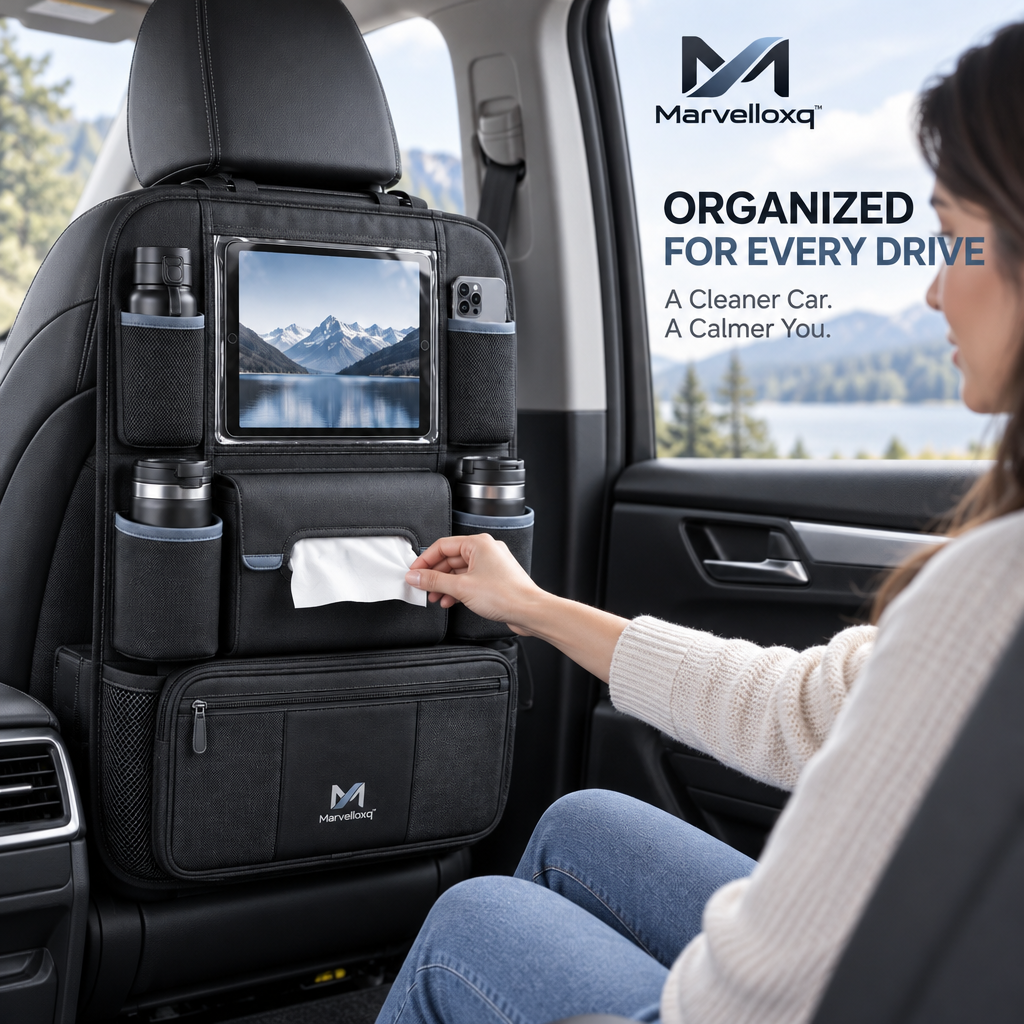 Marvelloxq™ Car Seat Back Organizer | Multi-Pocket Travel Storage Bag with Tablet Holder