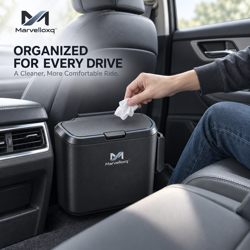 Marvelloxq™ Car Trash Can with One-Touch Lid | Large-Capacity Vehicle Garbage Bin & Interior Organizer