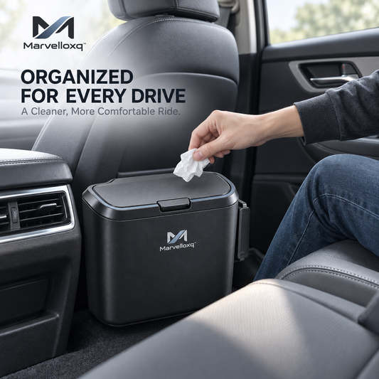 Marvelloxq™ Car Trash Can with One-Touch Lid | Large-Capacity Vehicle Garbage Bin & Interior Organizer