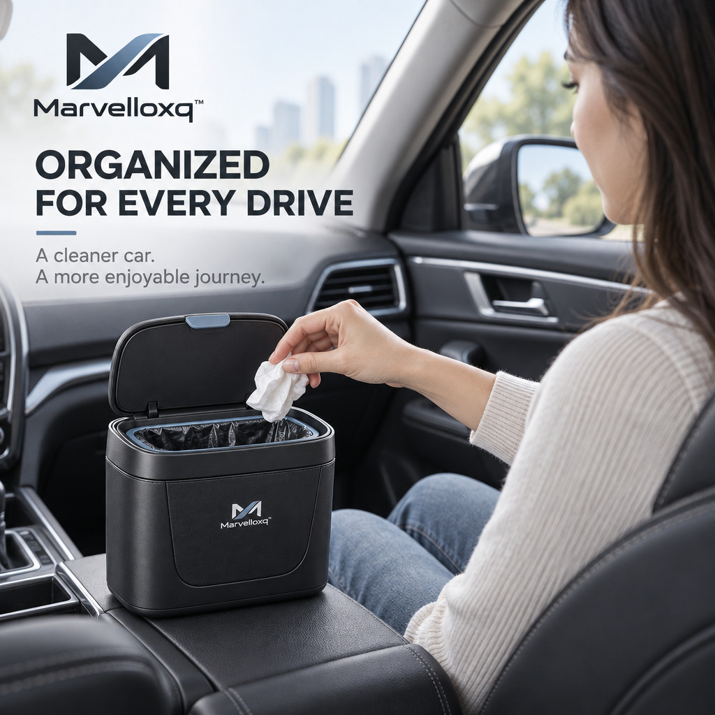 Marvelloxq™ Compact Car Trash Can | Easy-Open Vehicle Garbage Bin with Removable Liner