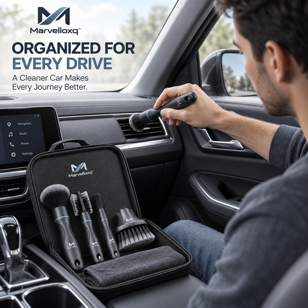 Marvelloxq™ Car Detailing Cleaning Brush Kit | Multi-Surface Interior Cleaning Set with Microfiber Towel & Storage Case