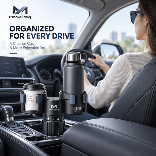 Marvelloxq™ Adjustable Dual Car Cup Holder | Expandable Vehicle Drink Organizer for Bottles, Tumblers & Coffee Cups