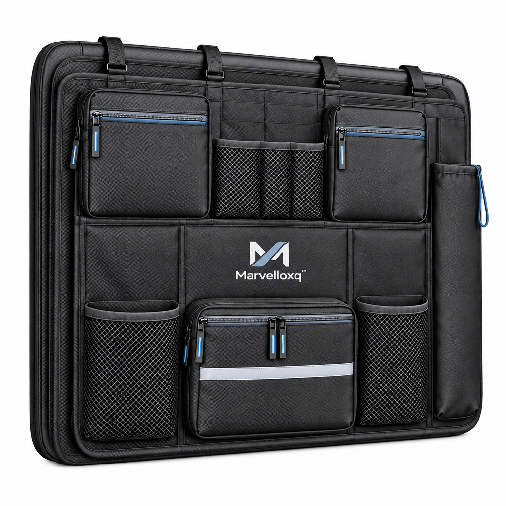Marvelloxq™ Full-Width Car Backseat Organizer | Multi-Pocket Seat Protector with Mesh Storage & Adjustable Headrest Straps