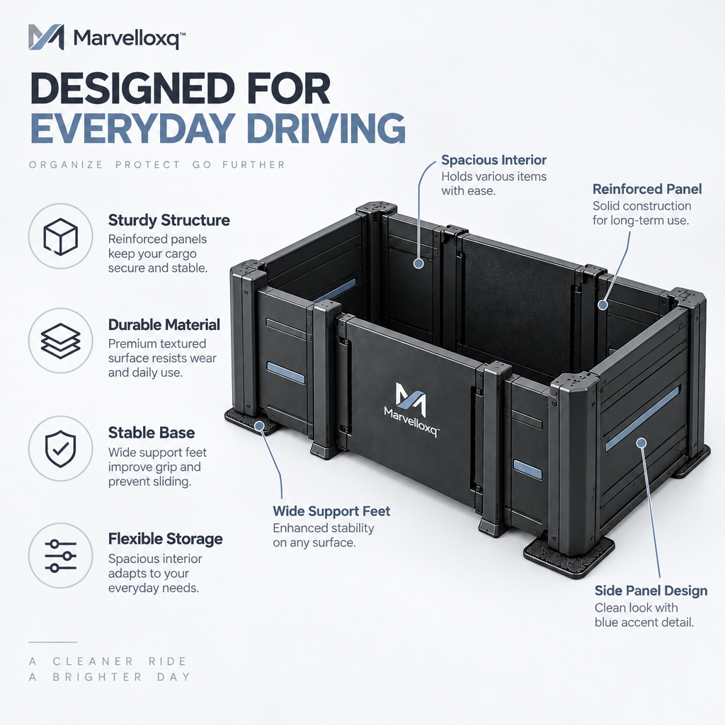 Marvelloxq™ Reinforced Car Trunk Organizer | Heavy-Duty Modular Cargo Storage Box with Stable Support Feet