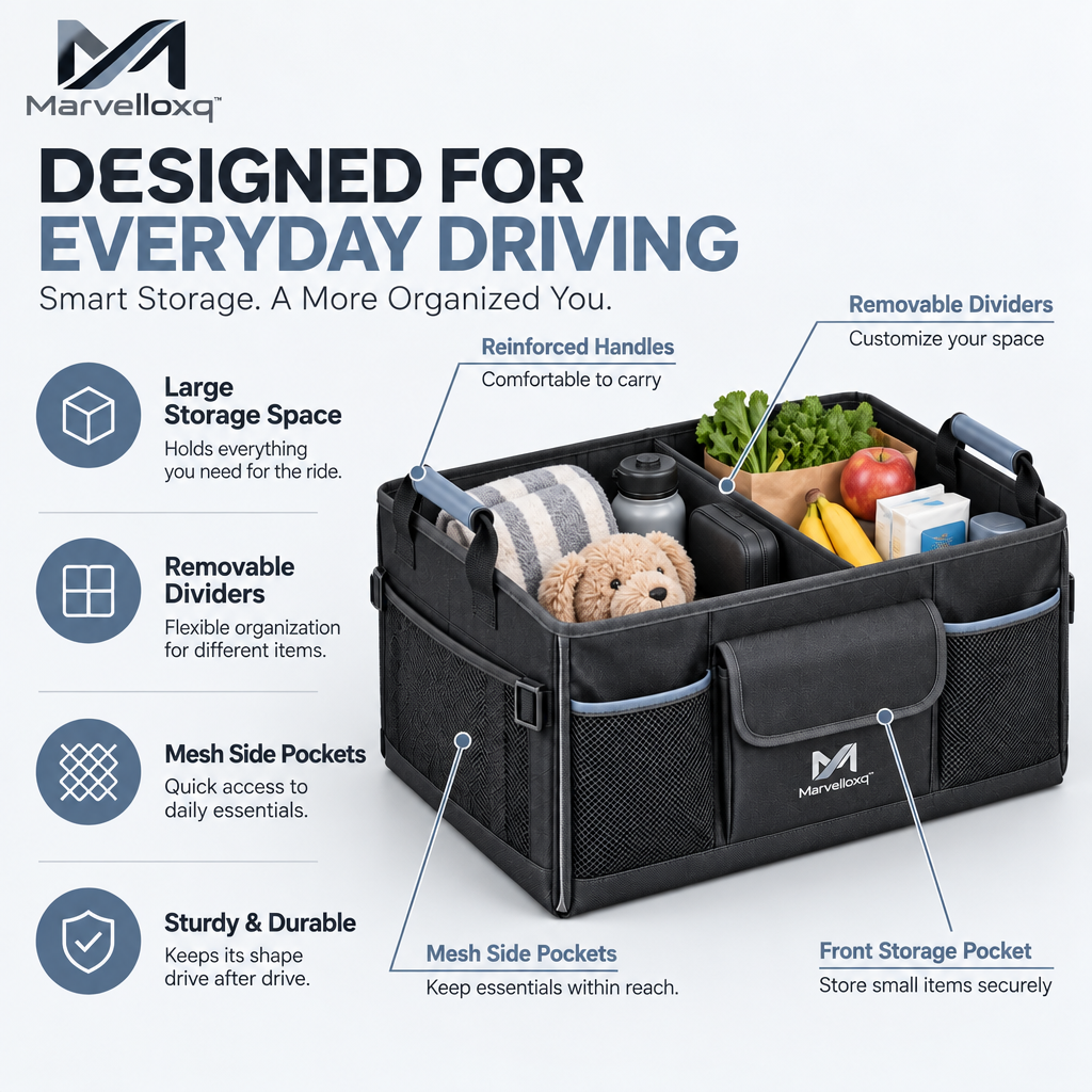 Marvelloxq™ Collapsible Car Trunk Organizer | Large-Capacity Multi-Compartment Cargo Storage Box