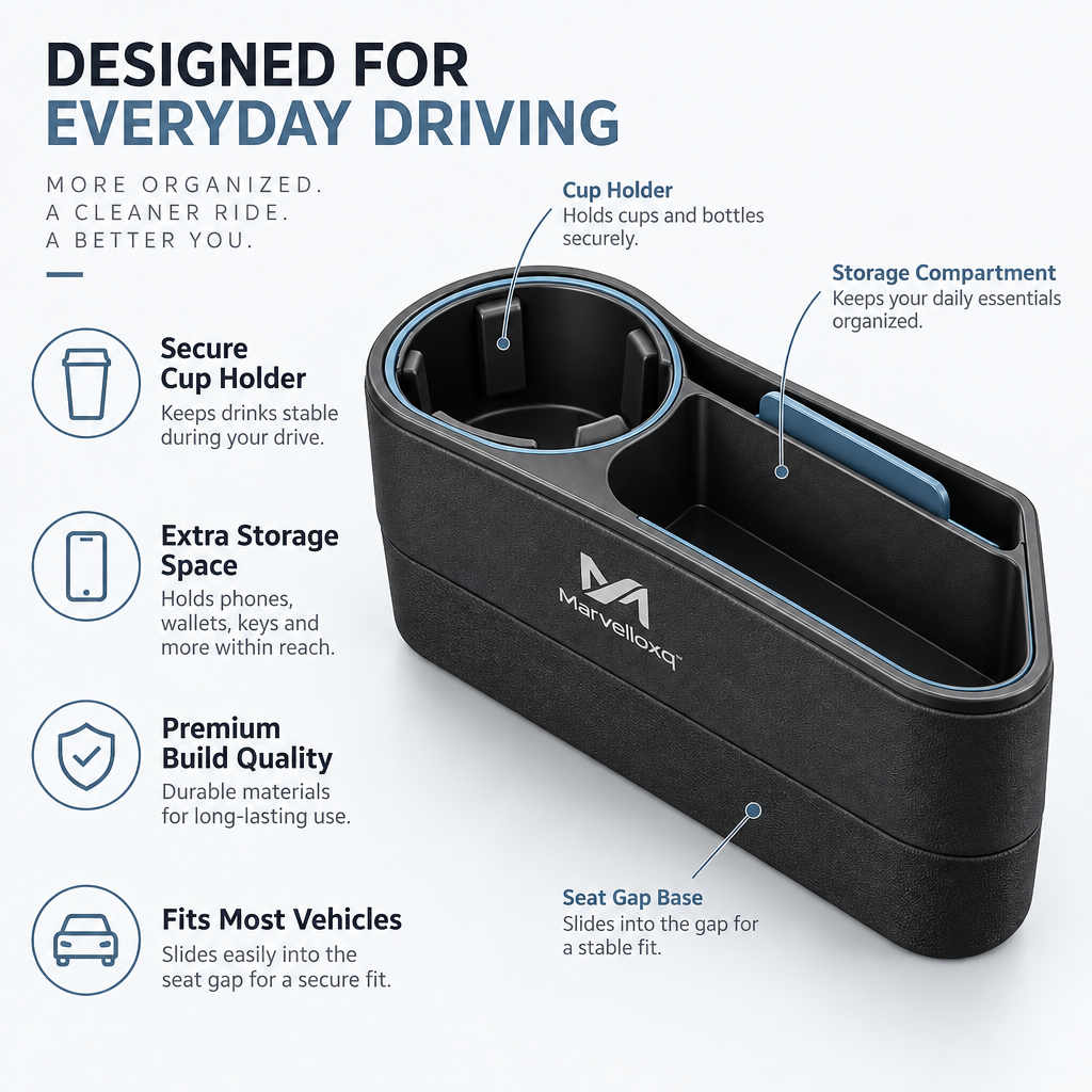 Marvelloxq™ Car Seat Gap Organizer with Cup Holder | Multi-Functional Console Storage Box