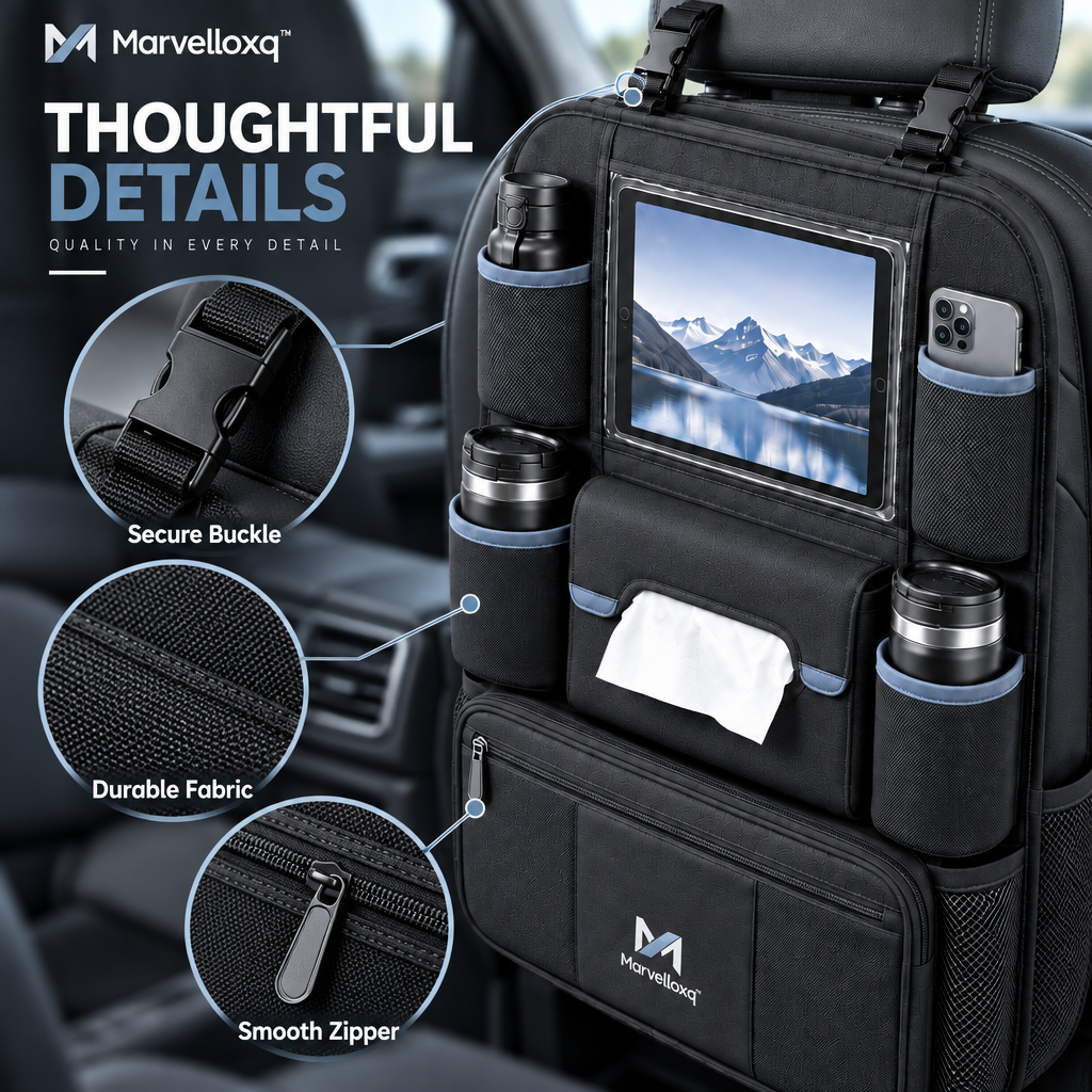 Marvelloxq™ Car Seat Back Organizer | Multi-Pocket Travel Storage Bag with Tablet Holder