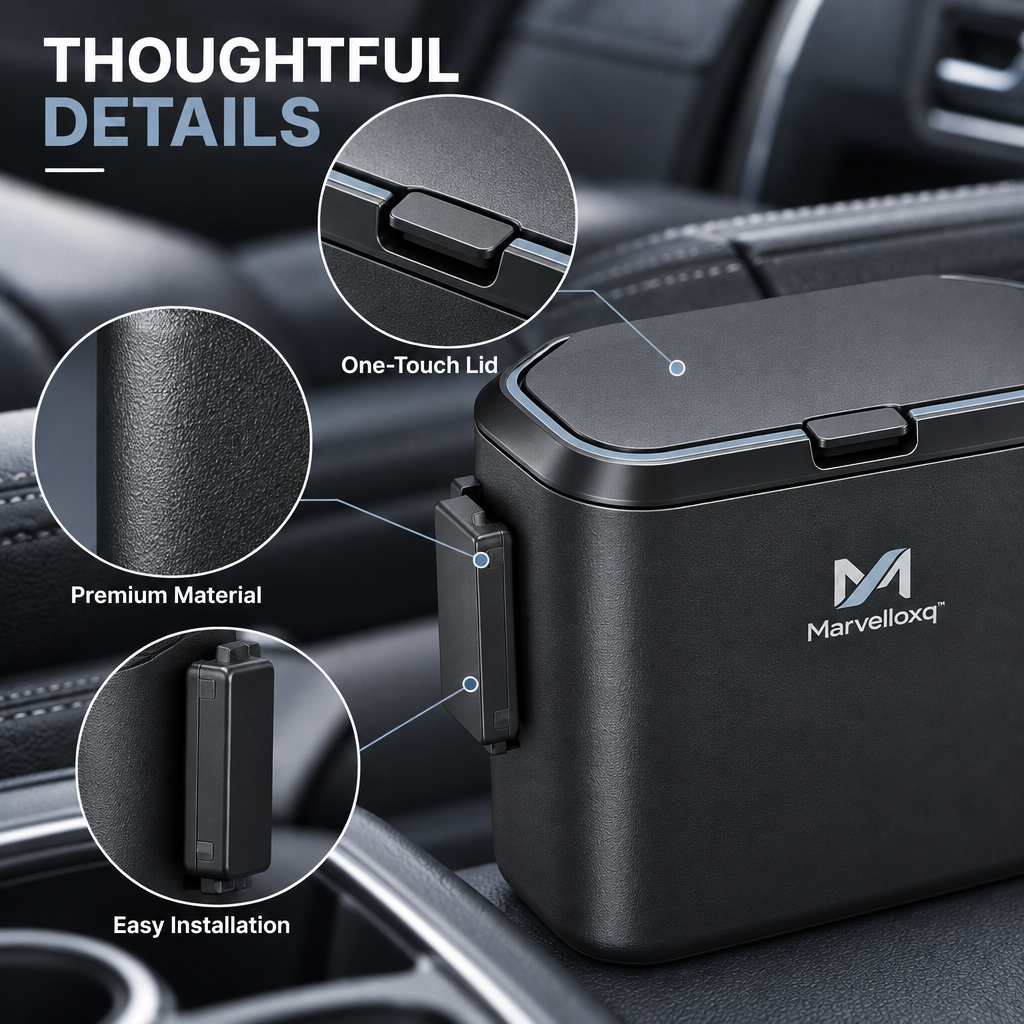 Marvelloxq™ Car Trash Can with One-Touch Lid | Large-Capacity Vehicle Garbage Bin & Interior Organizer