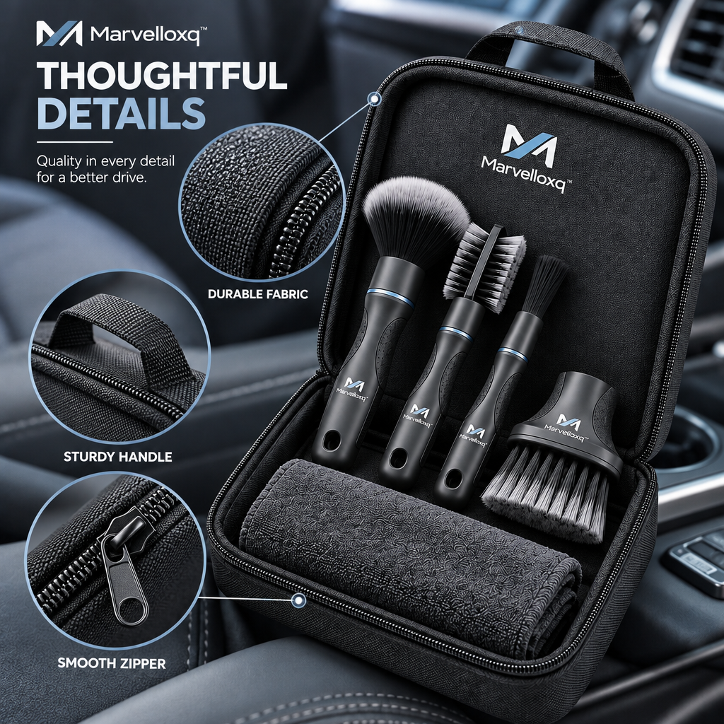 Marvelloxq™ Car Detailing Cleaning Brush Kit | Multi-Surface Interior Cleaning Set with Microfiber Towel & Storage Case